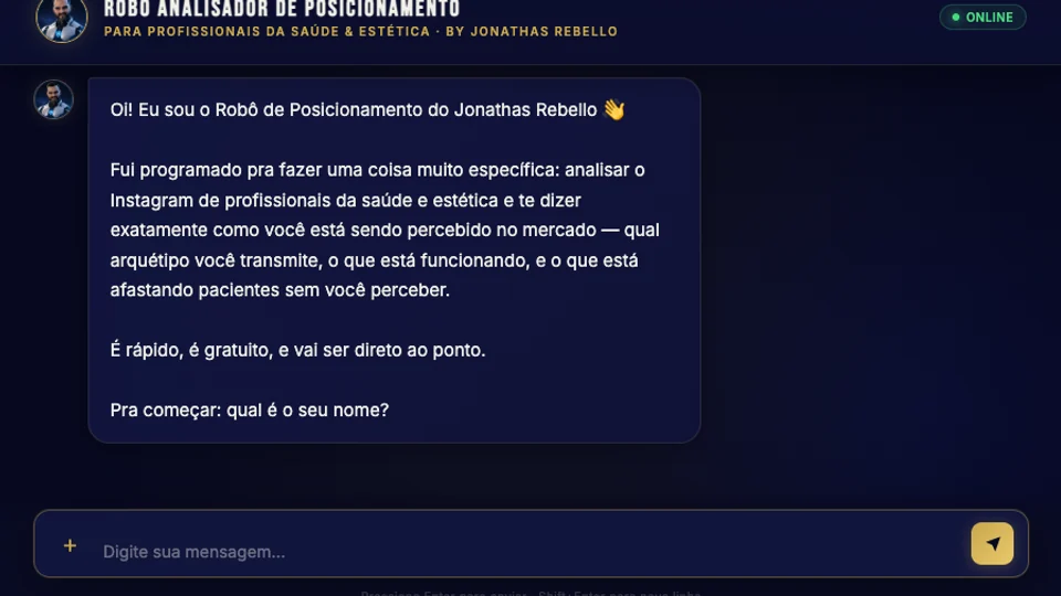Interface do Robô Analisador de Posicionamento de Jonathas Rebello.